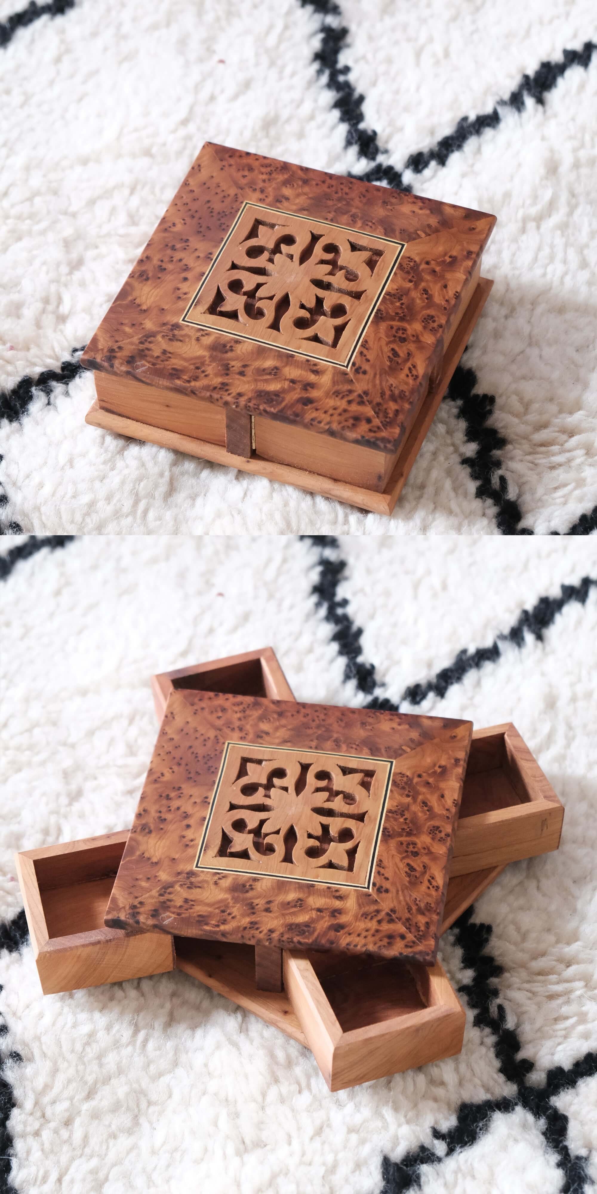 Moroccan Handmade Rotating Wooden Box Jewelry Box