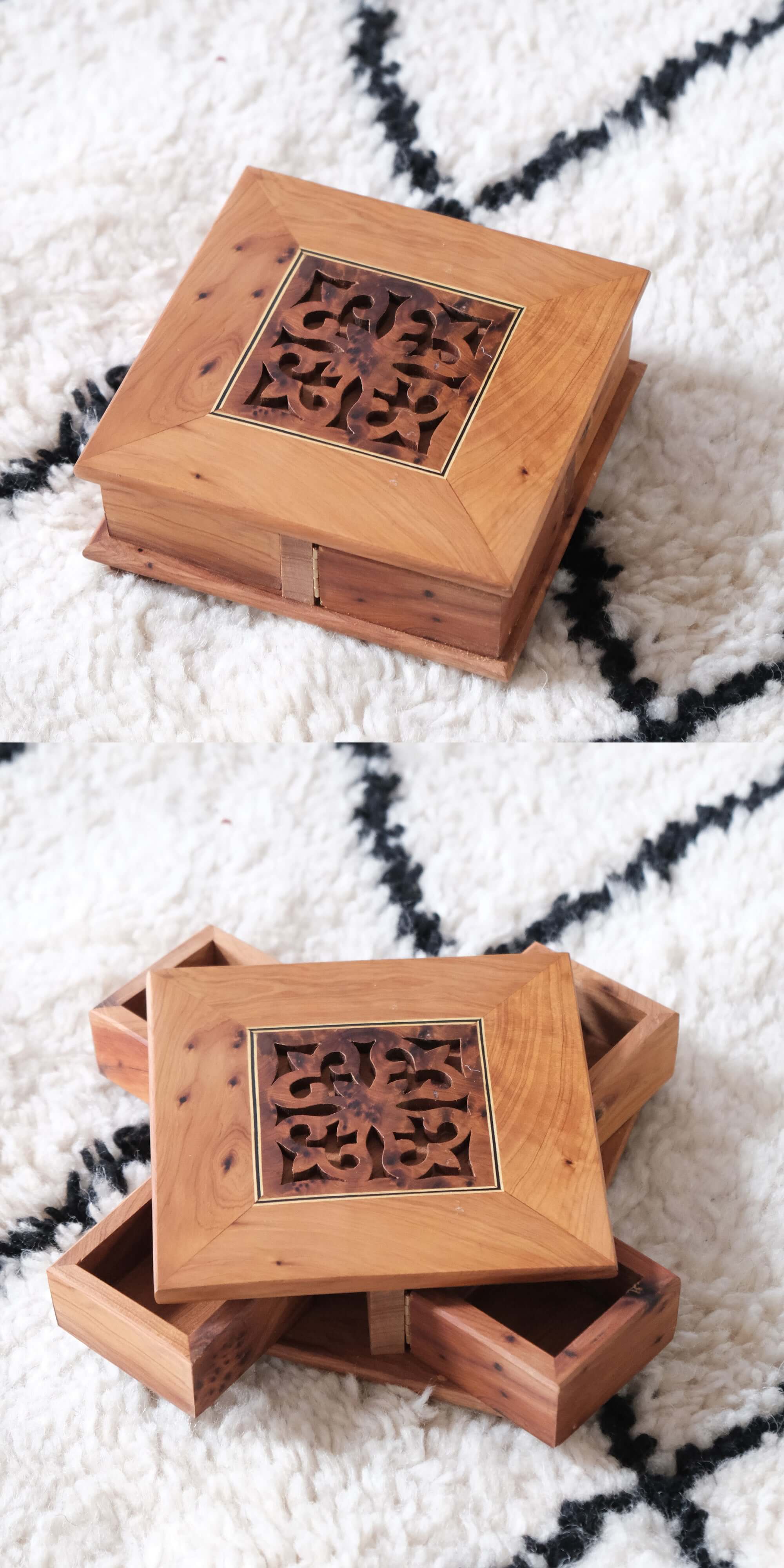 Moroccan Handmade Rotating Wooden Box Jewelry Box