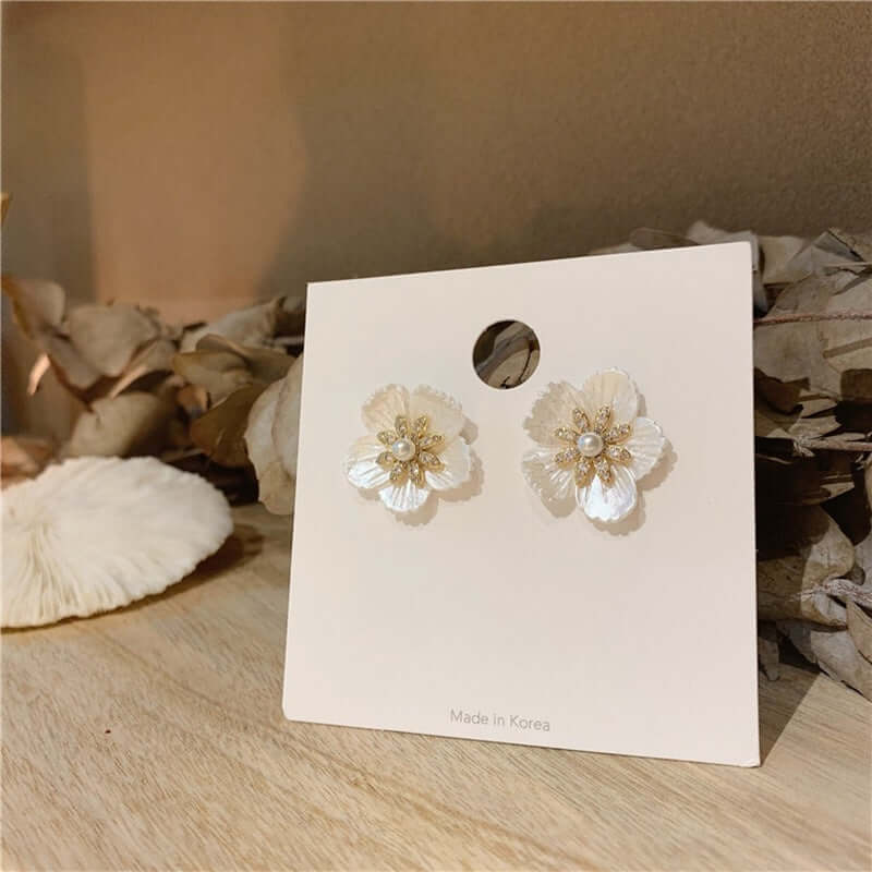 Ladies White Shell Petal Earrings Handmade Jewelry
