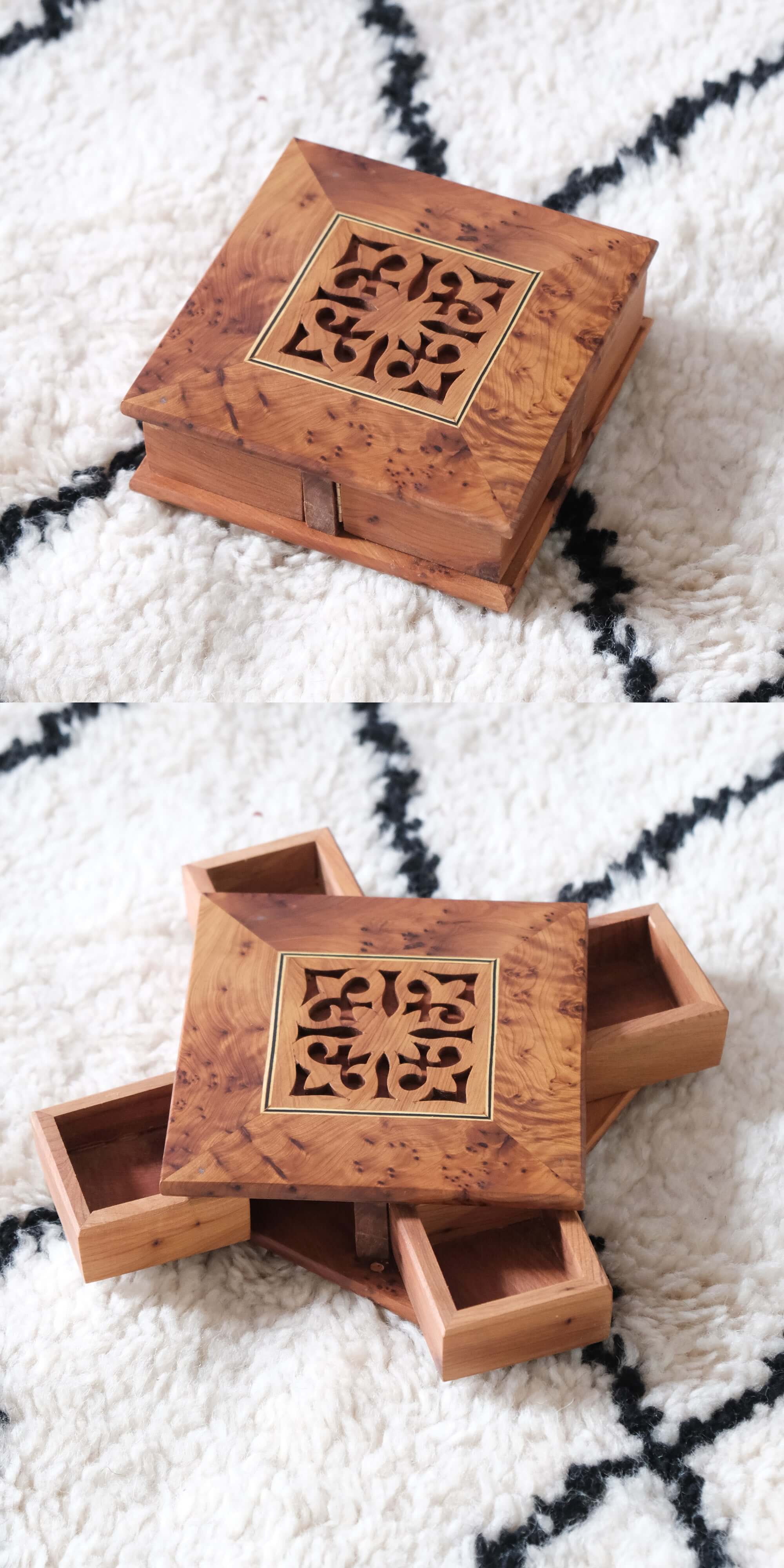 Moroccan Handmade Rotating Wooden Box Jewelry Box