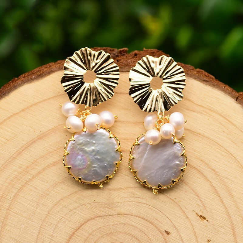 Handmade freshwater flat pearl earrings