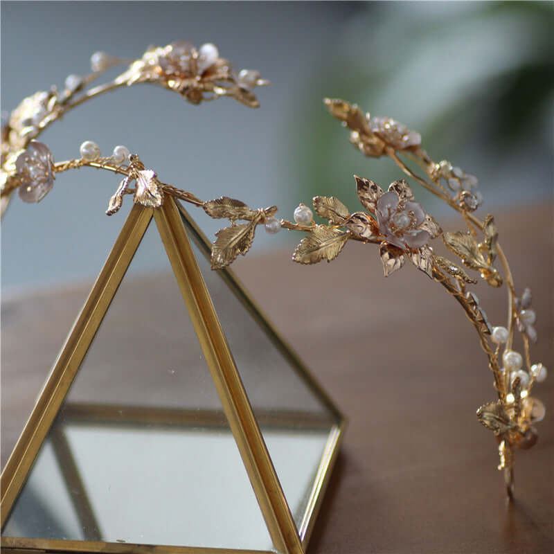 "Unique handmade asymmetric wedding head jewelry for brides"