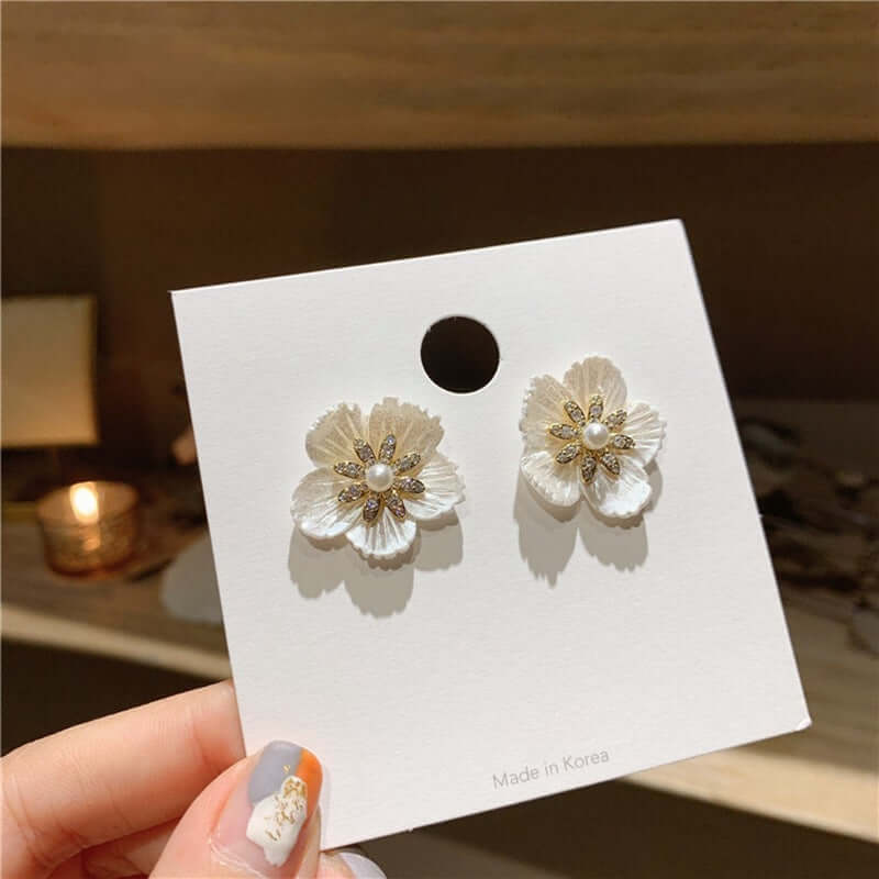 Ladies White Shell Petal Earrings Handmade Jewelry