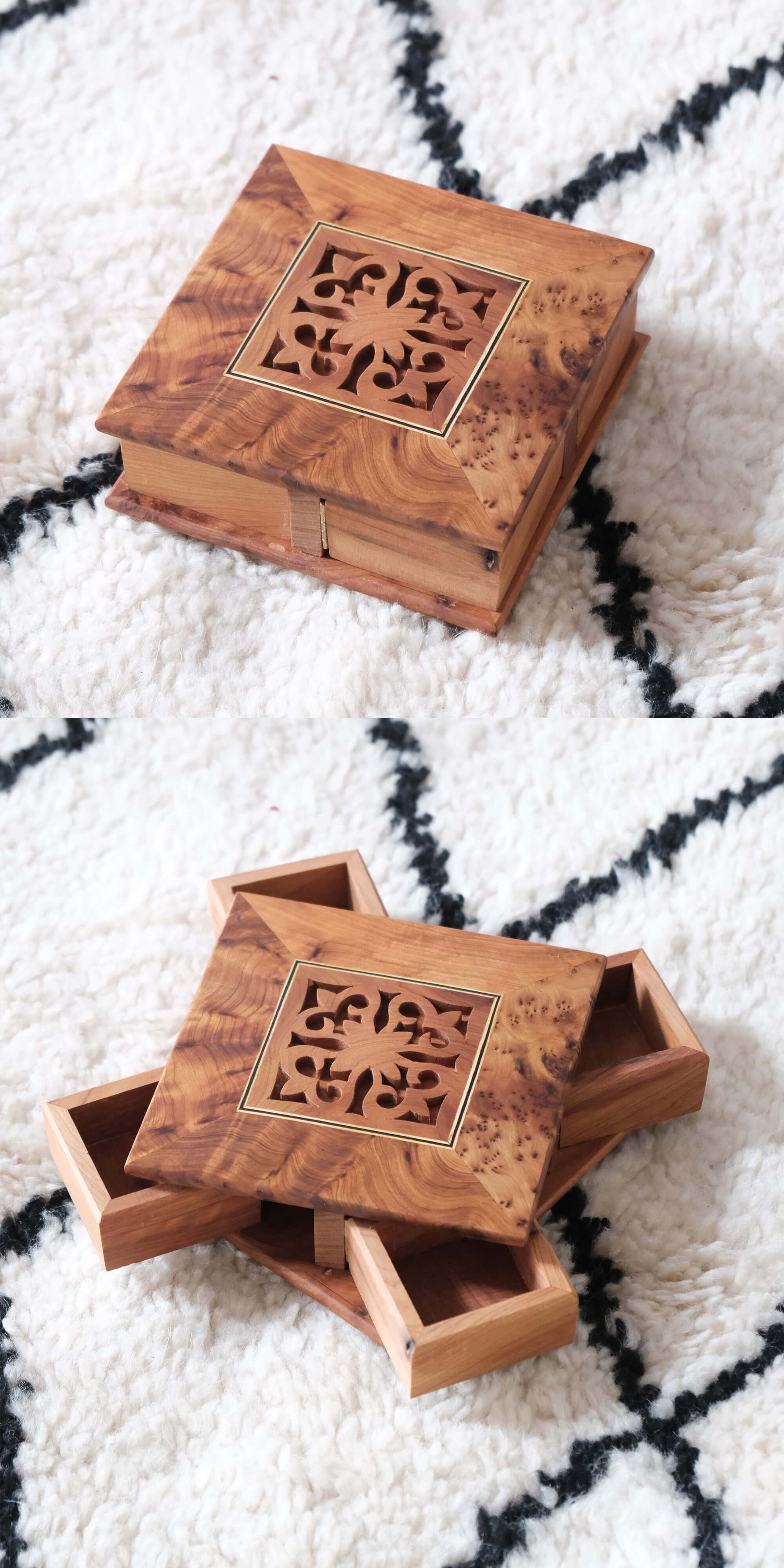 Moroccan Handmade Rotating Wooden Box Jewelry Box