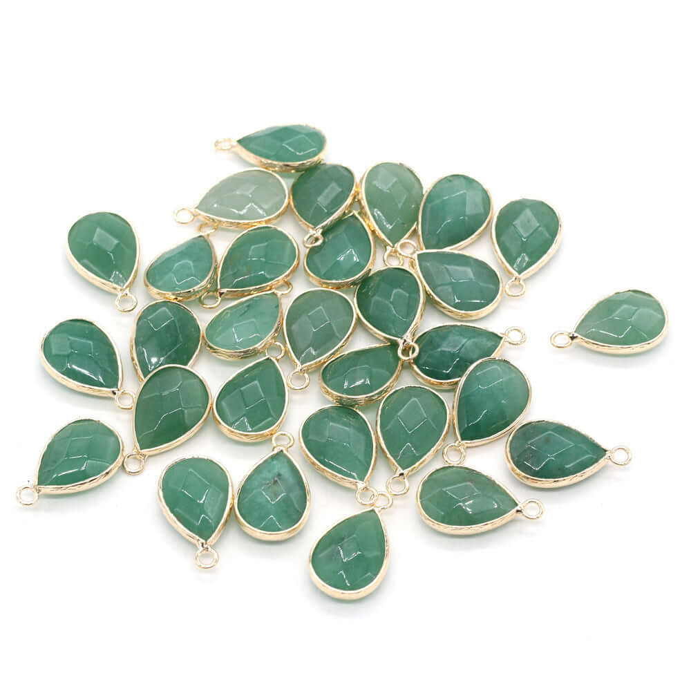 Green Dongling jade drop-shaped pendants, handmade natural stone jewelry accessories, DIY craft components.