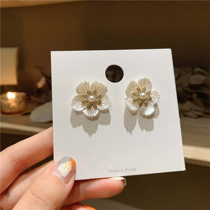 Ladies White Shell Petal Earrings Handmade Jewelry
