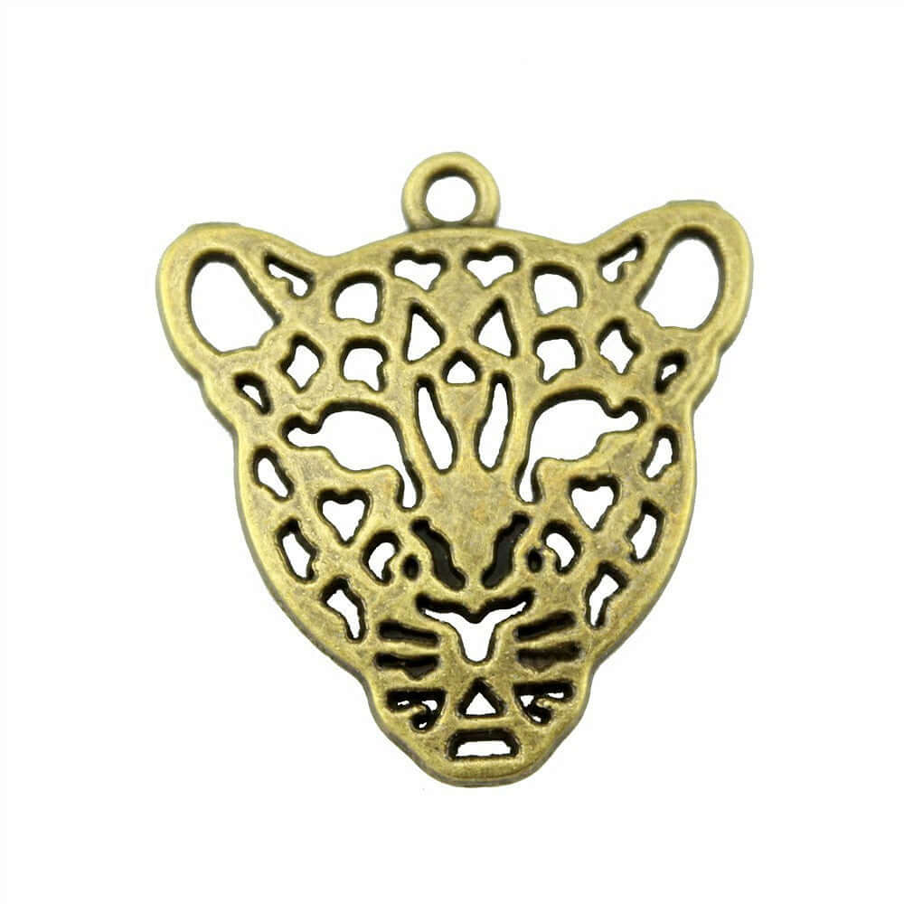 Handmade leopard head pendant in antique bronze metal, perfect for DIY jewelry accessories.