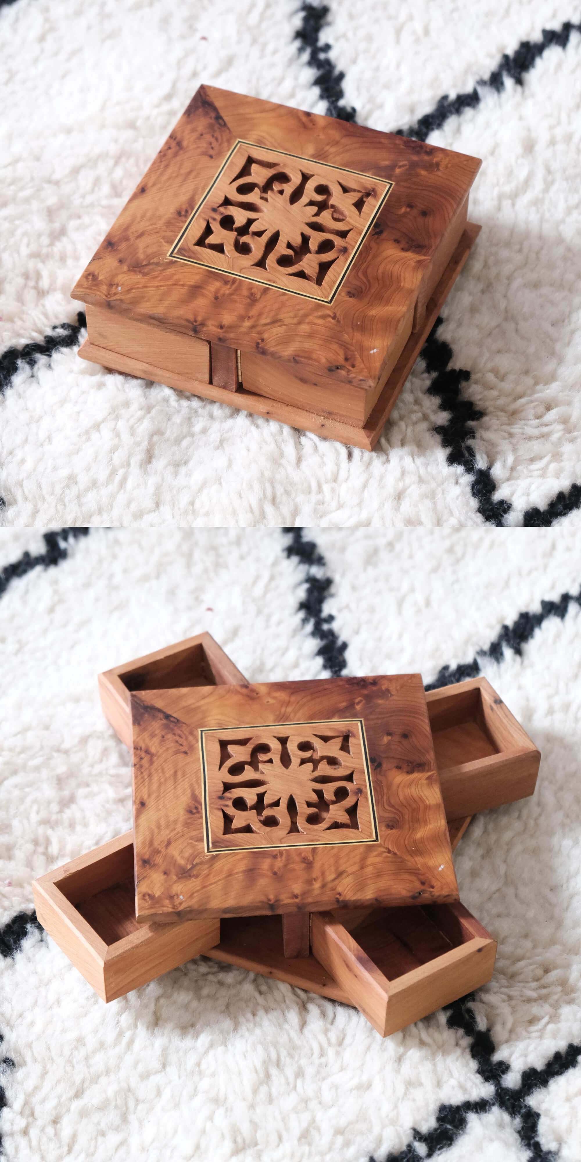 Moroccan Handmade Rotating Wooden Box Jewelry Box