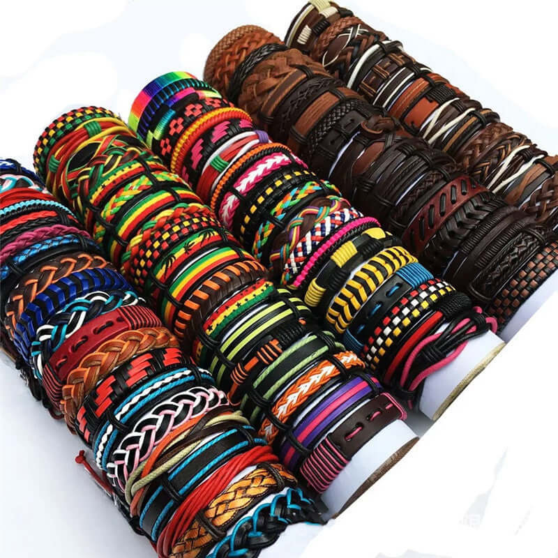 Handmade Mixed Style Woven Leather Cuff Jewelry