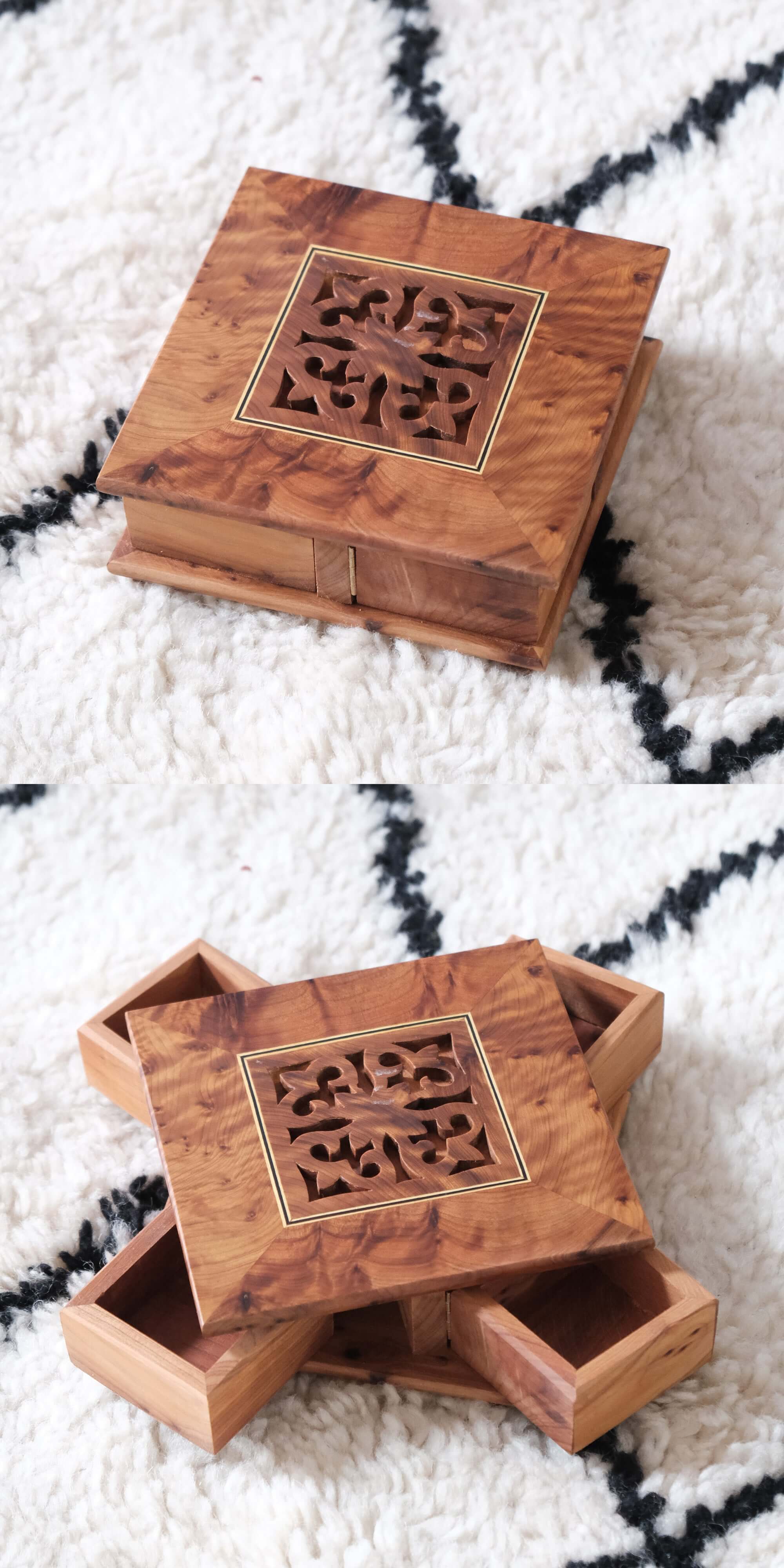 Moroccan Handmade Rotating Wooden Box Jewelry Box
