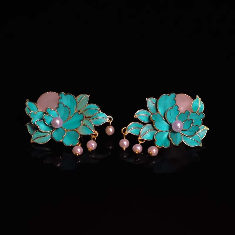 Elegant peony pearl earrings, handmade for special occasions