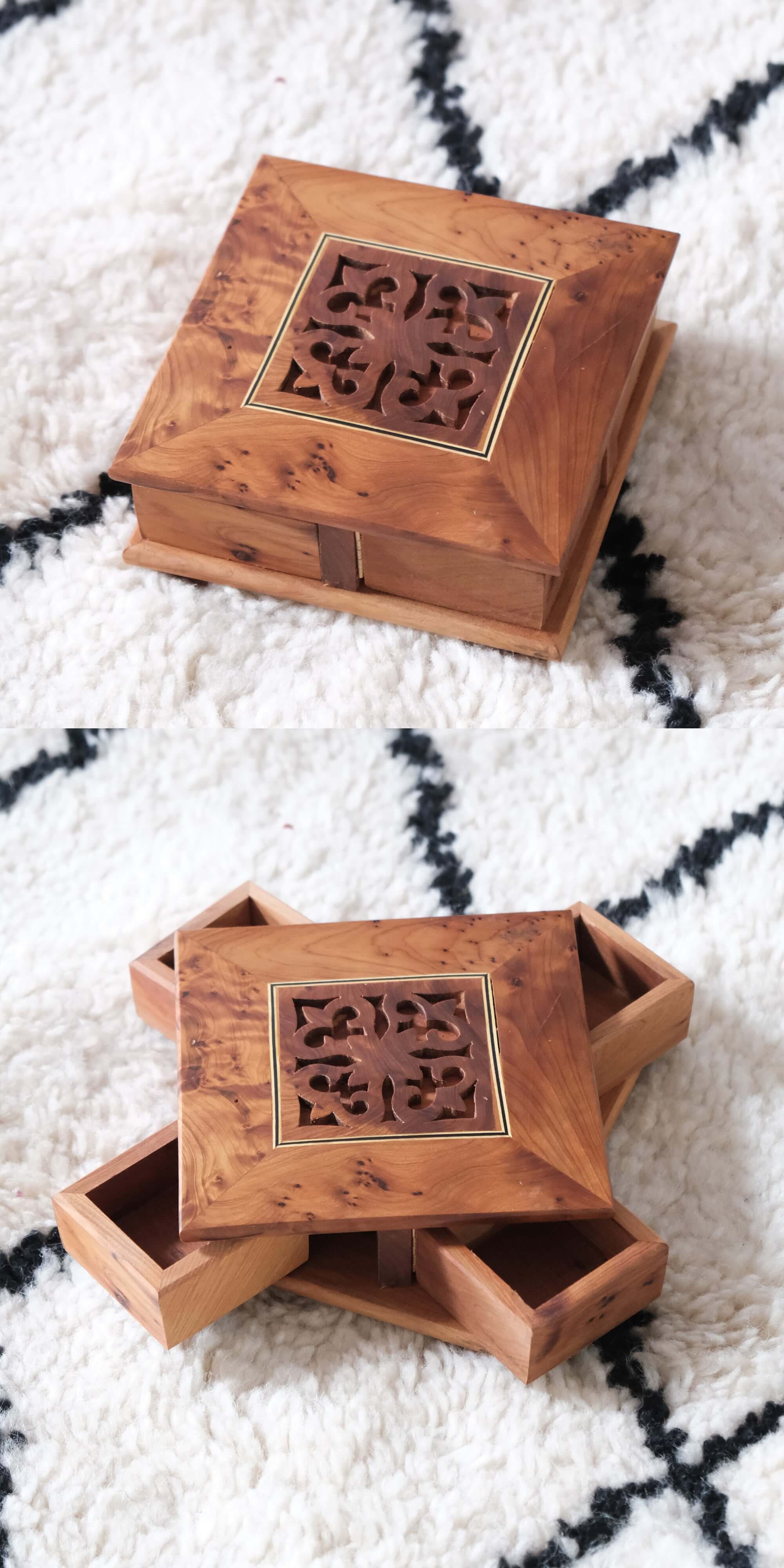 Moroccan Handmade Rotating Wooden Box Jewelry Box