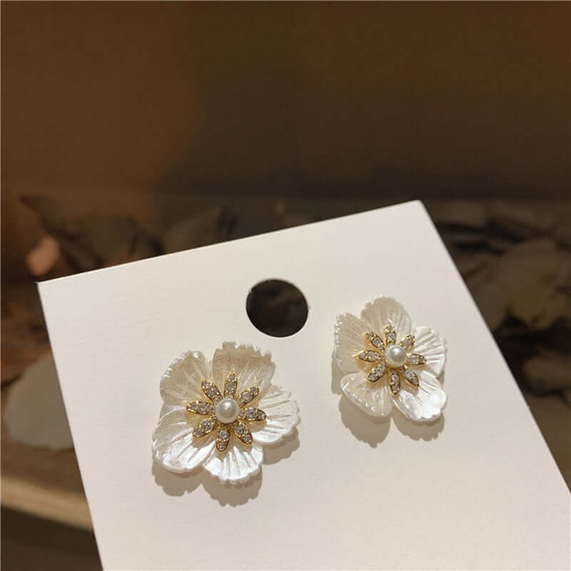 Ladies White Shell Petal Earrings Handmade Jewelry