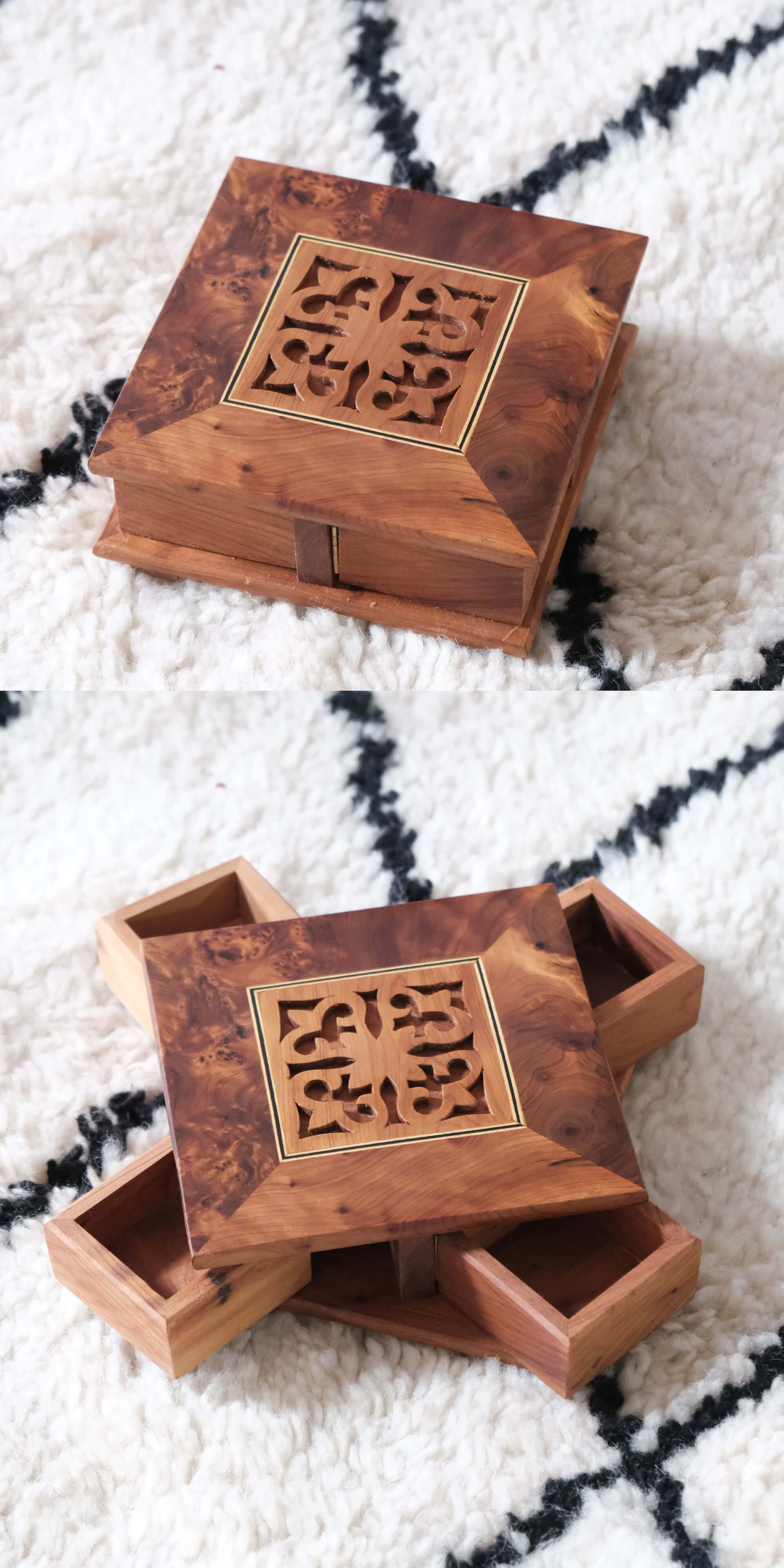 Moroccan Handmade Rotating Wooden Box Jewelry Box