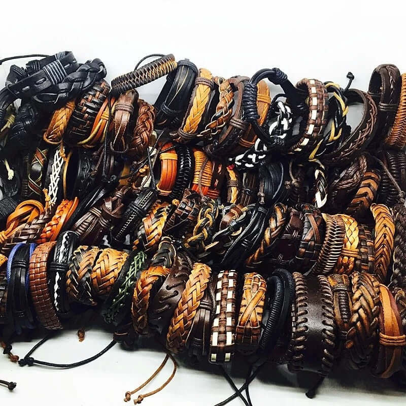 Handmade Mixed Style Woven Leather Cuff Jewelry