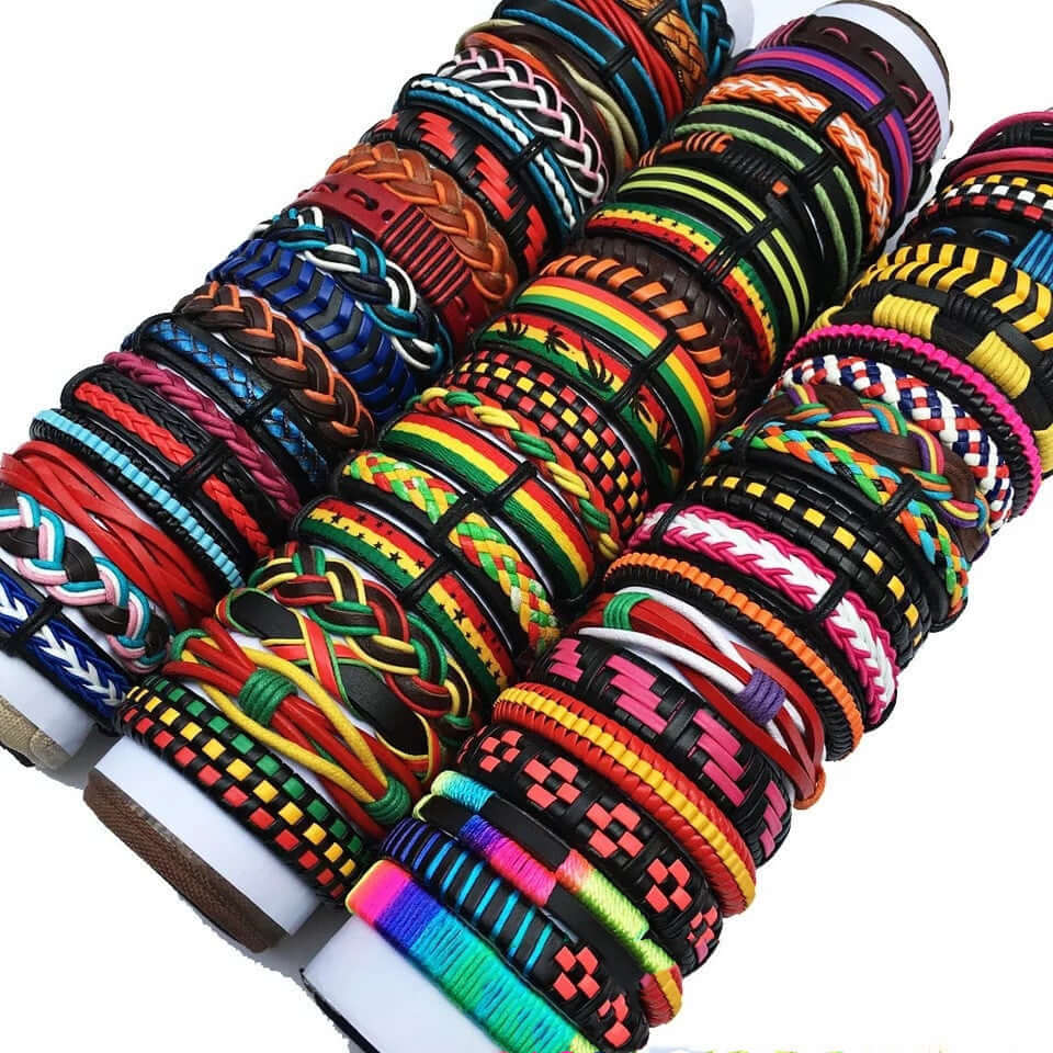 Handmade Mixed Style Woven Leather Cuff Jewelry