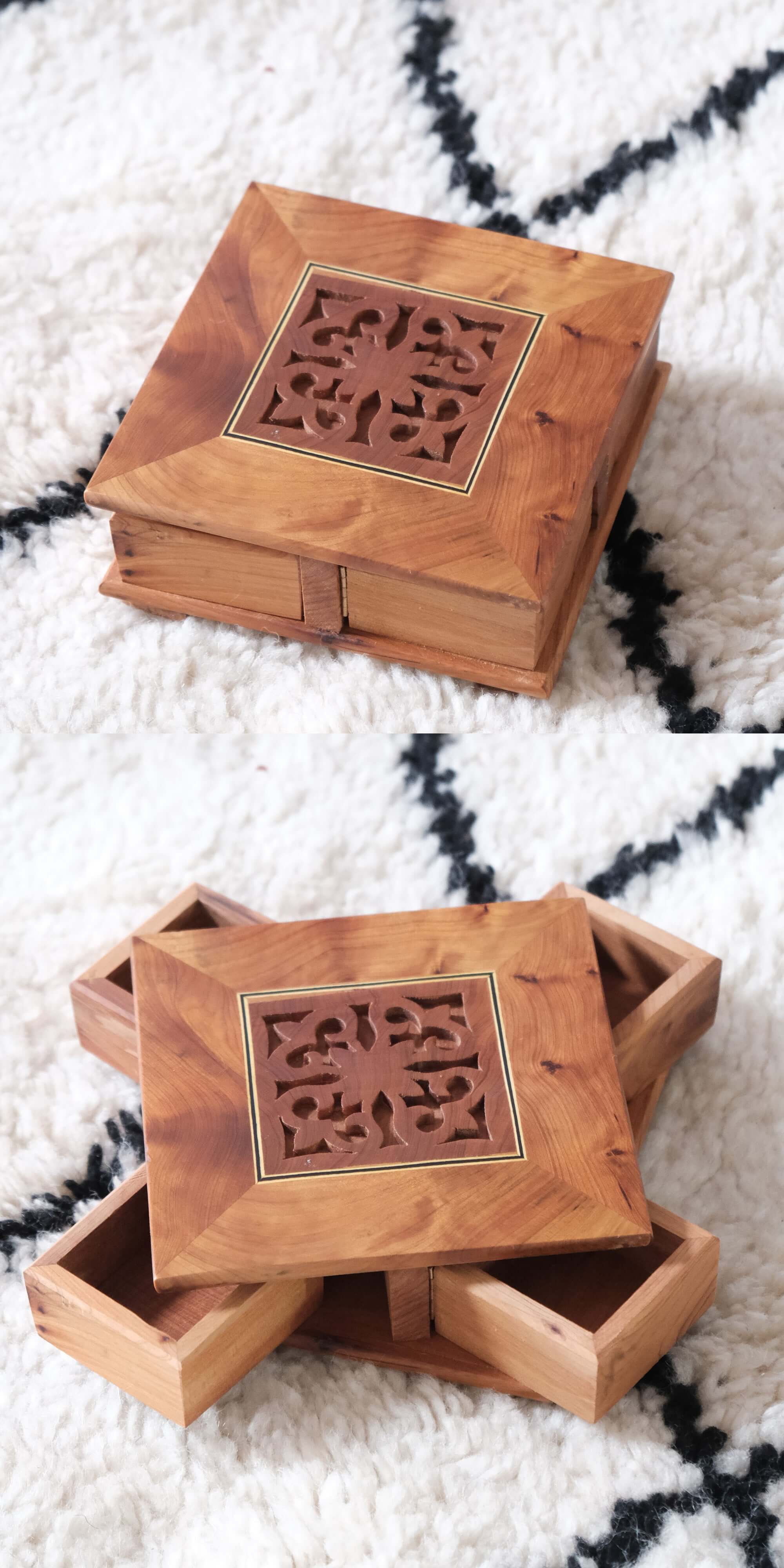 Moroccan Handmade Rotating Wooden Box Jewelry Box