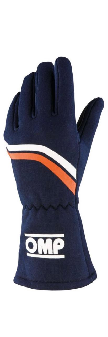 Classic Racing Gloves – Navy Blue with Orange & White Stripe